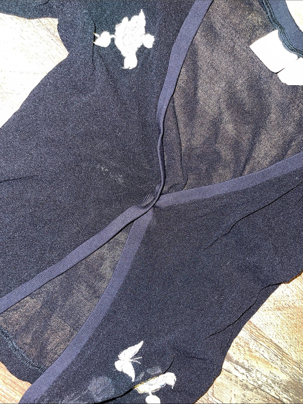 Y2K Vintage Sheer MODA INTL Black Embroidered V-Neck Cardigan size Small - Picture 3 of 5